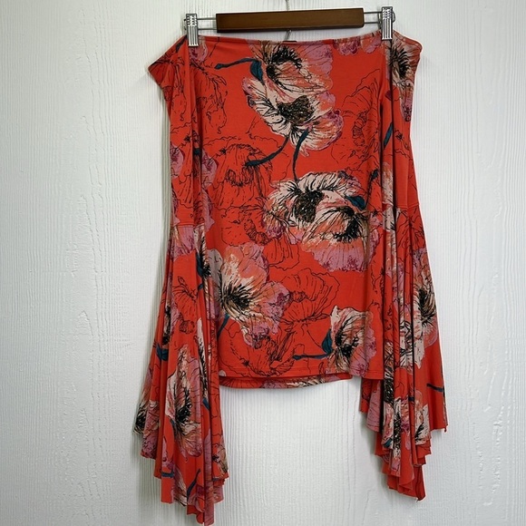 Free People - Birds Of Paradise Boho Floral Off Shoulder Bell Sleeves Top Small - Picture 10 of 11
